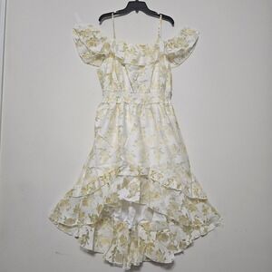 Layered‎ With Love Women's Dress Plus Size 1X Yellow Floral Off-Shoulder Hi-Low